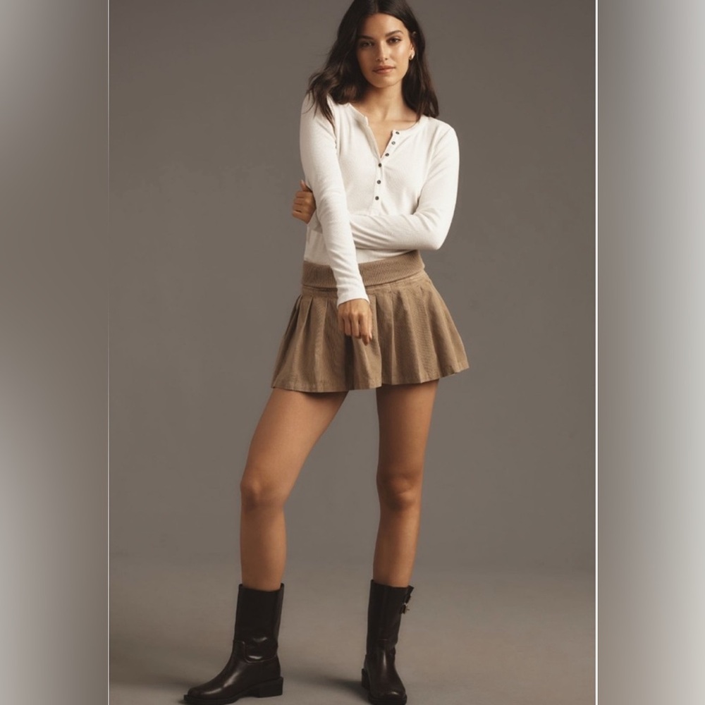 Anthropologie Corduroy Tan Mini Skirt